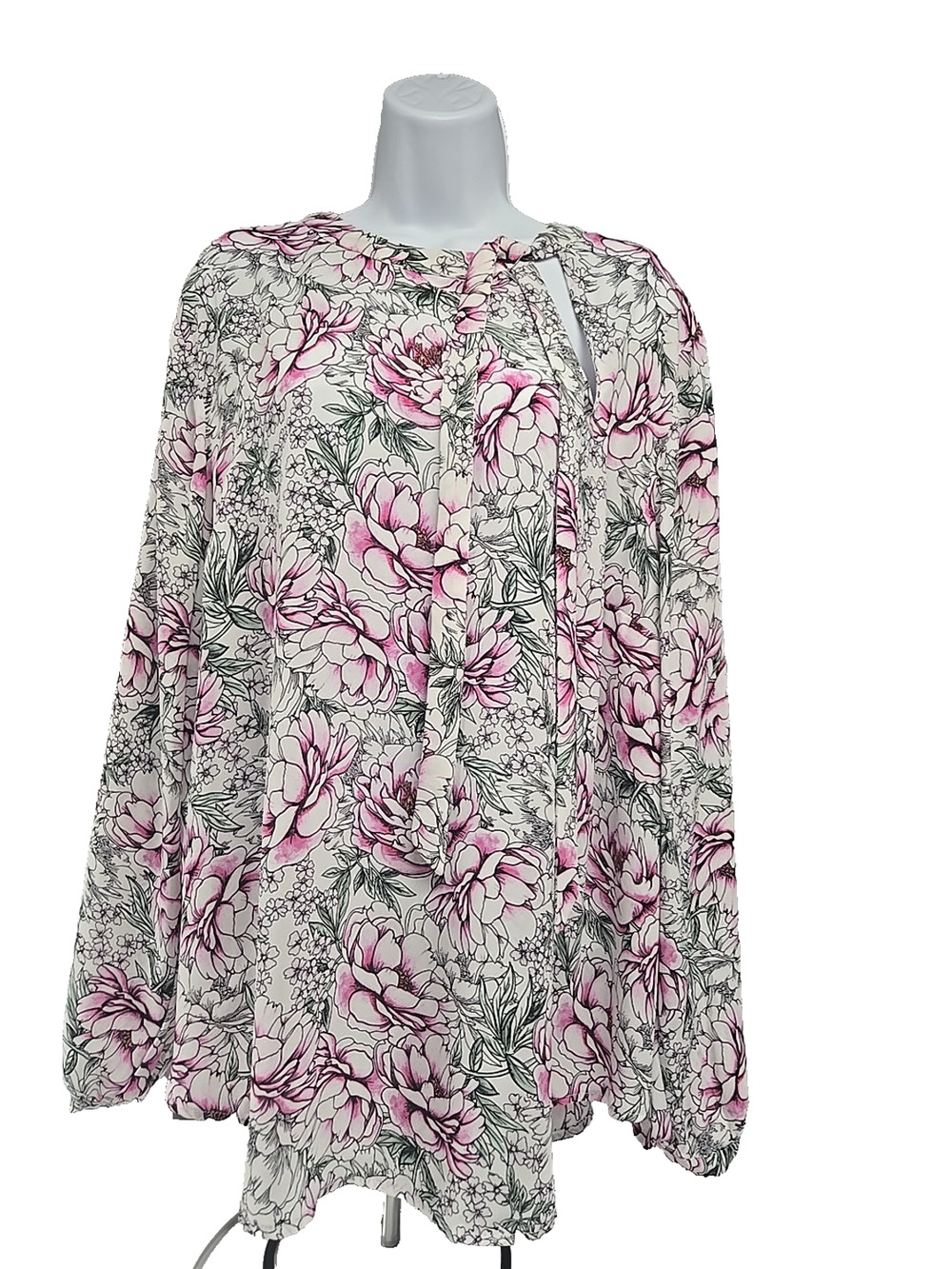 TORRID Womens Floral Tunic Blouse Side Tie Neck Long Sleeves Multicolored Size 3